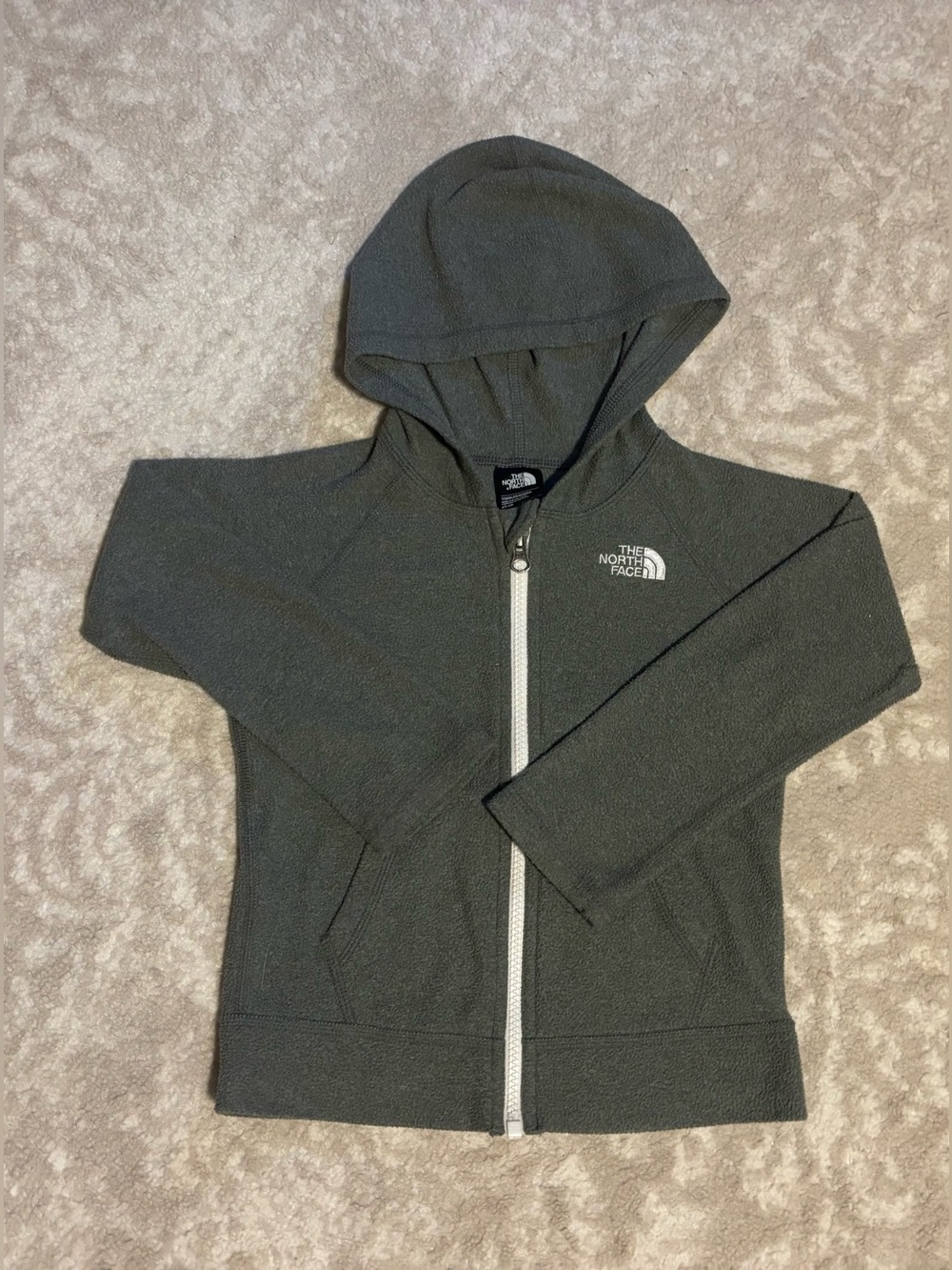 The North Face Kids Grey Hooded Zip Up Fleece with White Zipper Toddler 4t